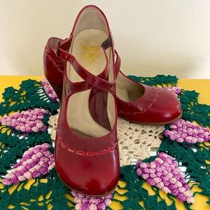 John Fluevog Leather Red/Burgundy Malibran Mary Janes 7.5